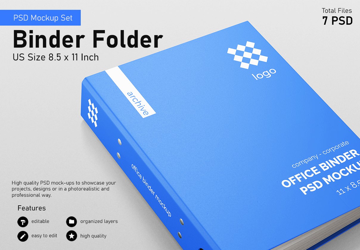 Binder Folder PSD Mockup Set US Size 8.5x11 Inch