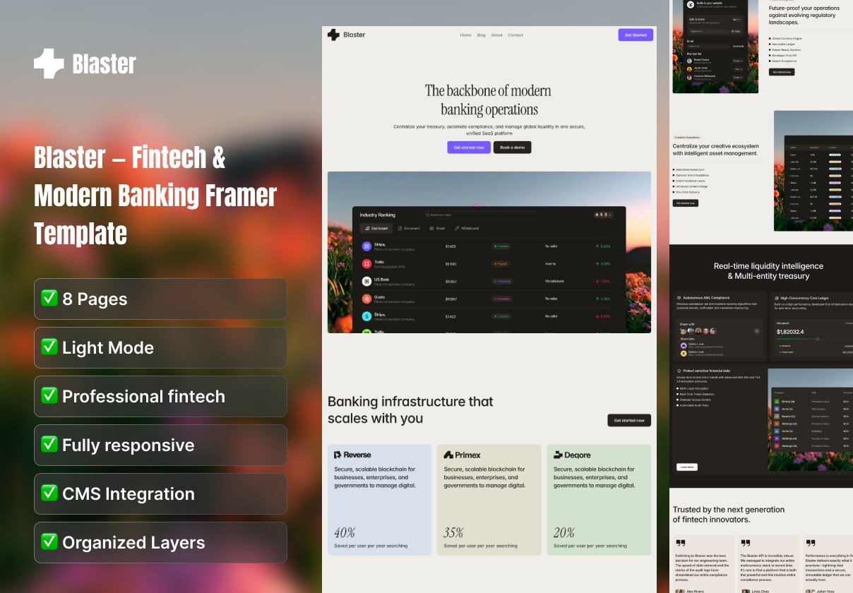 Blaster Fintech Modern Banking Framer Template