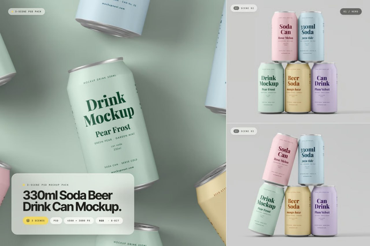 330ml Soda Beer Drink Can Mockup