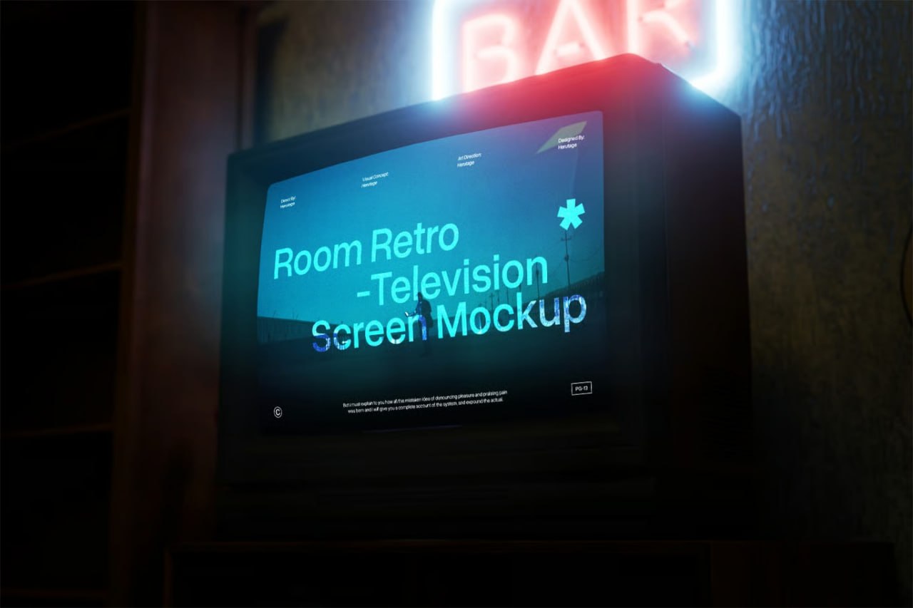 Room Retro Television Screen Mockup