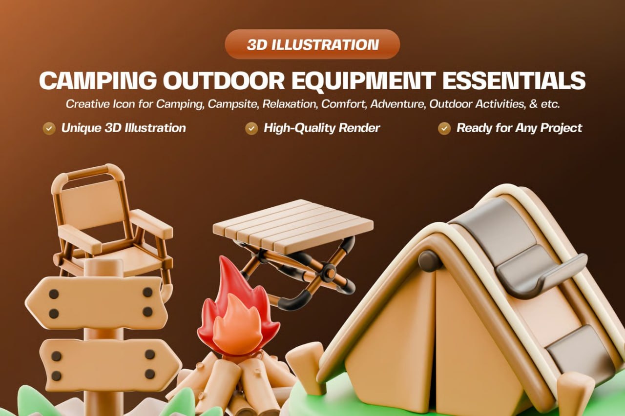 Camping Outdoor Essentials 3D Icon Pack