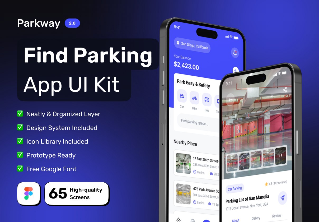 PARKWAY Find Parking Spot Mobile App UI Kit